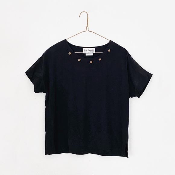 Vintage Tops - vintage 80s black blouse with gold bead details - small